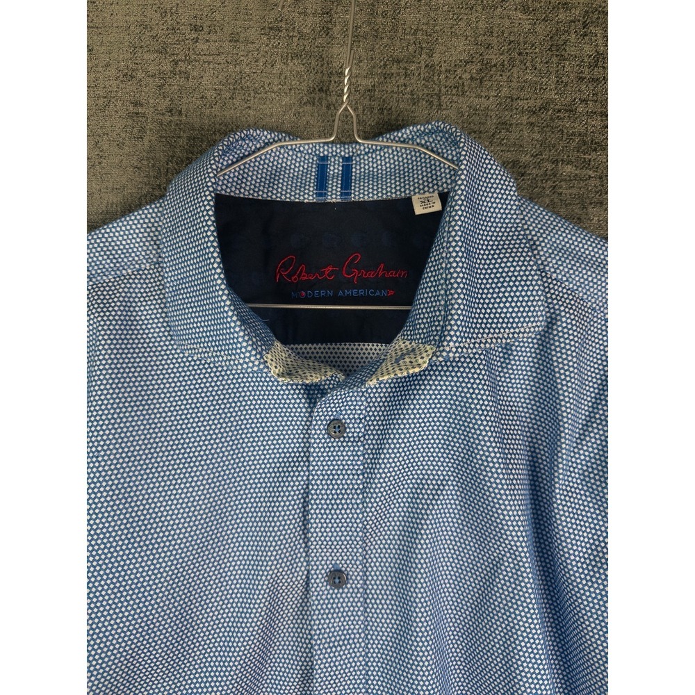 Robert Graham Shirt Mens XL Blue White Diamond Button Up Casual